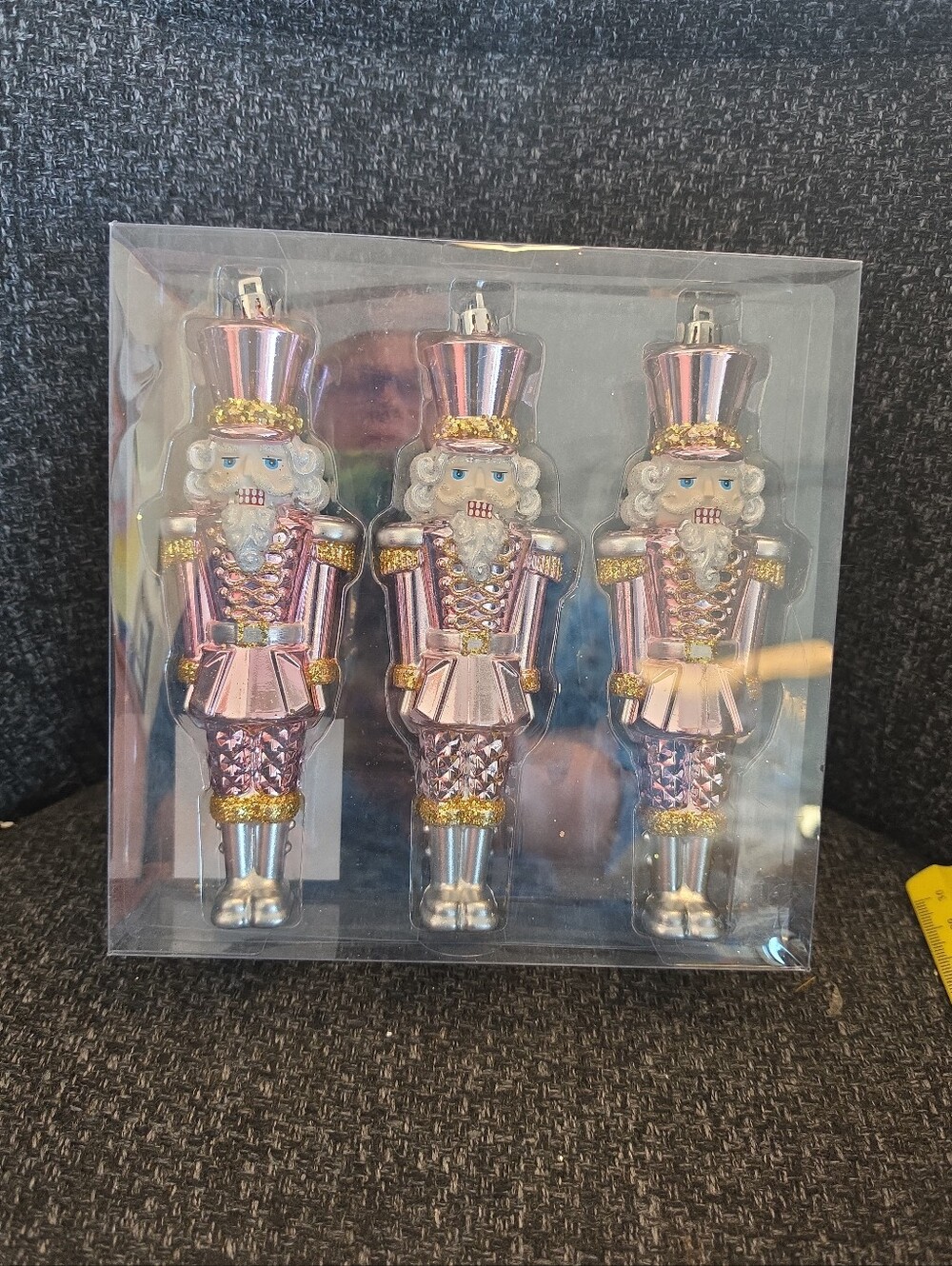 NIP Pink Glitter 7" Nutcracker Christmas Tree Ornaments Set Of 3 Shatterproof